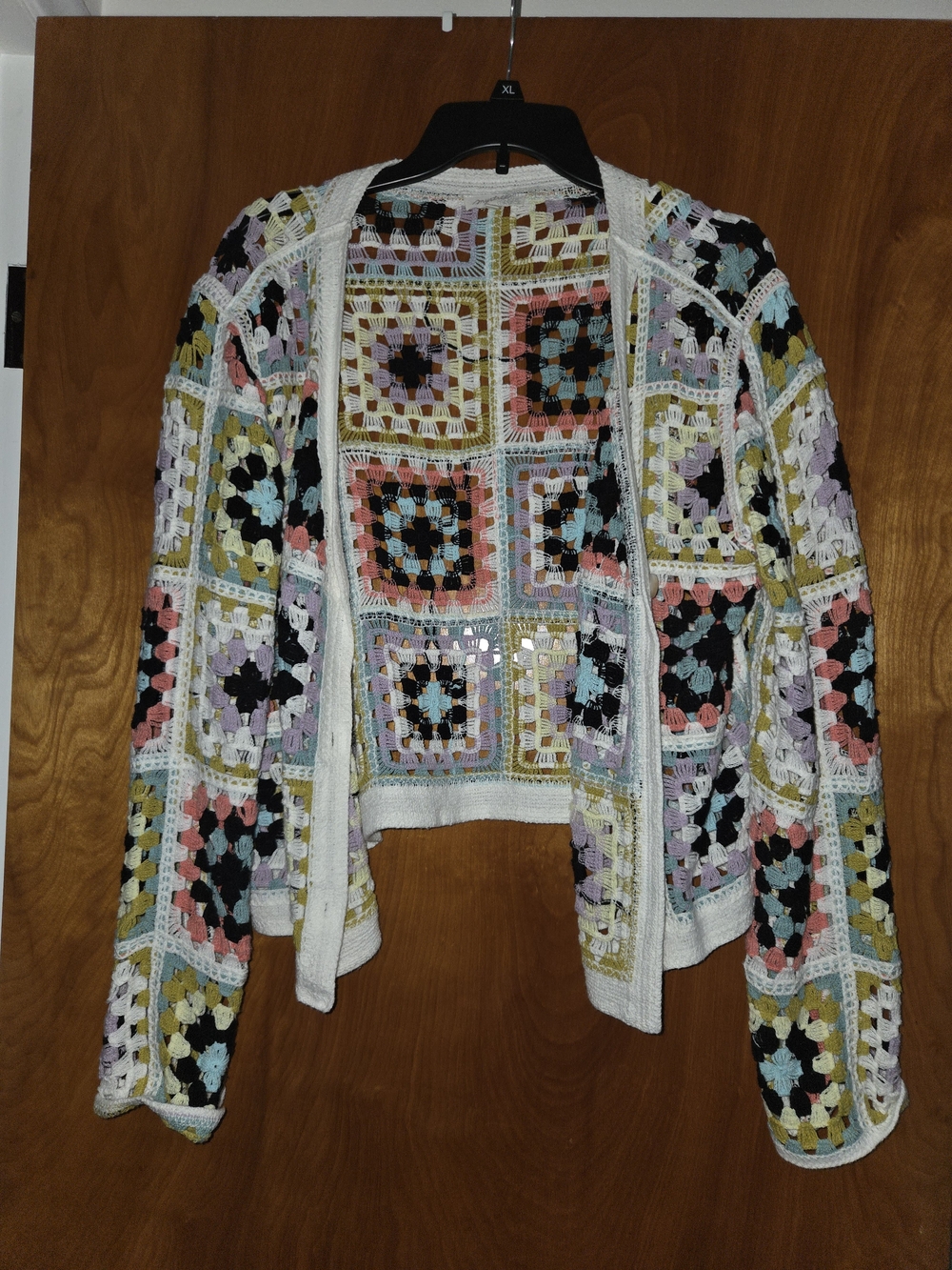 Mystree Crocheted Open Cardigan - Pastel Multi on White